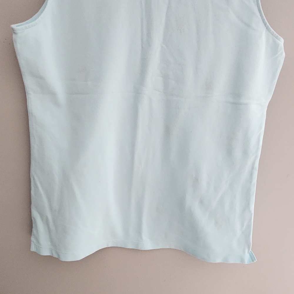Light Blue Sleeveless Polo with Pink Flamingos and Green Palm Trees Size M - Picture 6 of 12